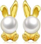 Trinckle Easter Bunny Earrings for Women, Gold Pearl Stud Ear Jacket Earings Matching Girls Easter Outfits Accessories, Easter's Basket Stuffers Gifts Spring Party Dress Jewelry for Daughter
