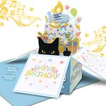 DTESL Pop Up Cat Birthday Cards, 3D Black Cat Funny Birthday Card for women, Cat Mom or Dad Greeting Cards for Every Cat Lover, Press the power button to play: plays hit song 'Happy Birthday'