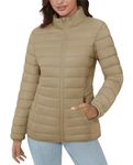 MAGCOMSEN Quilted Jackets for Women Winter Lightweight Puffer Long Sleeve Zip-up Water-resistant Coat with Pockets, Khaki M