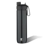 Bergner Walking 750 ml Thermo Steel Bottle/Flask, Hot/Cold, Vacuum Insulated, For Water/Coffee/Tea/Soup/Juice, Use in Office/Commute/Sports/Travel, Flip Top Lid with Strap, Metallic Ebony/Black, Rust/Leak Proof