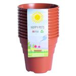 Happy Pots - 10cm Gloss Terracotta - Pack of 10 Premium Plastic Plant Pots - Reusable Flower Pots for Indoor/Outdoor Home Décor Gardening - Round, Heavy Duty, UV Resistant, Recyclable - Made in UK