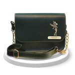 SAVRI Personalized Leather Woman Chain Sling Bag With Your Name and Elegant Charm on it. For Mother, Sister, Girl-friend, mom gifts, gift for mother, mothers day gifts. (Size - 19.5x6x16.5 cm, Olive)