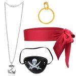 Beelittle Captain Pirate Costume Accessories Set Red Headband Pirate Skull Eye Patch Gold Earrring Necklace (Red 5)