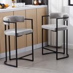 Wahson Modern Bar Stools Set of 2 Velvet Kitchen Breakfast Counter Chairs with Metal Base Footrest, Upholstered Bar Chairs for Home Bar/Pub, Gray