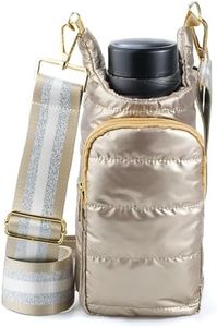KAMEILONG Puffer Water Bottle Holder Quilted Hydrobag Sports Pouch Bag with Adjustable Shoulder Strap Flask Sling Bag (Gold)