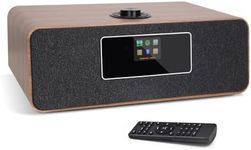 MS3 Stereo Smart Music System with Internet Radio, FM Digital Radio,Clock Radio,Spotify Connect,Bluetooth Speaker,WiFi Speaker,Headphone-Out,Alarms,Presets,Remote and App Control–Walnut