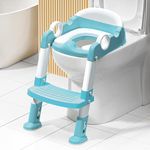 Potty Training Toilet Seat with Step Stool Ladder for Boys and Girls,Toddler Kid Children Toilet Training Seat Chair with Handles,Height Adjustable,Non-Slip Wide Step(Blue)