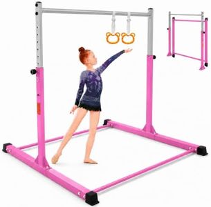 DINOFITNESS Gymnastics Bar for Kids,11 Levels Adjustable Height Gymnastics Equipment for Home,Thickened Upright Tube Gymnastic Horizontal Bars,No Wobble Gymnastics bar for Kids Ages 3-16 (Pink)