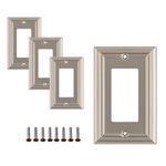 SLEEKLIGHTING Brushed Nickel Outlet Covers and Switch Plates-Decorative Wall Plate Light Switch Cover Beveled-Variety of Styles: Decorator/Duplex/Toggle / & Combo-Size: 1 Gang Decorator (4Pack)