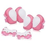 Jim's Store Kids Skate Pads 6pcs Adjustable Kids Knee Pads Elbow Pads Wrist Pads Protective Gear Set for Cycling Roller Skating Scooter (Pink)