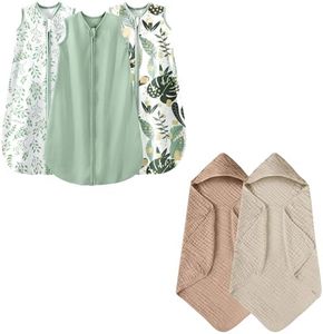 Yoofoss Baby Sleep Sack 0-6 Months Banana&Leaf&Green & Hooded Baby Towels Beige & Coffee