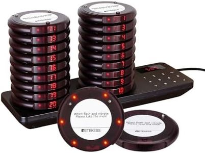 Retekess TD163 Pager System,Restaurant Buzzers Long Range,Set Vibration,Dual Charging Base,20 Coaster Pagers for Hospital,Kitchen,Medical Office,Nursery