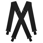 KRICJYH Black Suspenders for Men Heavy Duty Big and Tall Clips 2" Wide X-back Adjustable Braces Work Suspenders