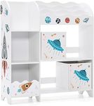 COSTWAY Kids Storage Unit, Toy and Book Organizer with 5 Shelves, 2 Boxes, 3 Slots, Multi-Functional Children Display Cabinet Bookshelf for Playroom, Bedroom, Living Room (UFO)