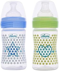 Chicco Well-Being Baby Feeding Bottle, 150ml, 0+ Months (Pack of 2) | Advanced Anti-Colic Nipple | Soft Silicon Teat | Wide Neck, Anti-Drip Bottle |BPA Free