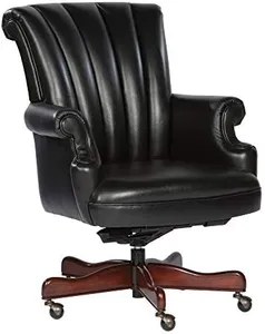 Hekman Furniture Executive Leather Chair Black Color, Highly Supportive Back Heavy Duty Wheels Pneumatic Mechanism Smooth Movement, Floor Mount Wide Seat Idle Movable Chair for Office & Home