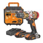 WORX Nitro 20V Cordless Impact Drill Wx354,Brushless Slammer Drill,60N.M,2-Speed Variable Speed Control,13Mm(1/2")Chuck,18+1+1 Torque,Powershare,2 * 2.0Ah Batteries&Charger Included,Multicolour