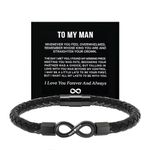 To My Man - Infinity Personalized Bracelet, 316 Stainless Steel Infinity Woven Leather Bracelet, Personalized Custom Name Infinity Woven Bracelet, Custom Dual Name Infinitely Bracelet for Man (Black)