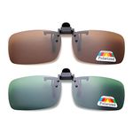 Skyzone 2PCS Flip Up Clip On Sunglasses - Tea & Green Polarized Lenses for Prescription Glasses - Men & Women UV Protection Eyewear for Holidays - Easy Clip-On, Safe Driving Accessory