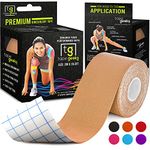 TapeGeeks Athletic Tape, Kinesiology Tape - Hypoallergenic Sports K Tape, Kinesio Tape, Water Resistant Kinesio Tape, Wrist Tape Therapeutic Body Tape Turf Tape (Uncut 16.4 ft Long, Beige)