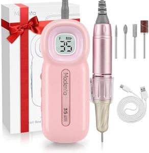 Madenia Rechargeable Electric Nail Drill Professional Portable E File Machine for Acrylic Gel Nails, Cordless Manicure Pedicure Polishing Tools, Pink