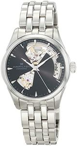 Hamilton Watch Jazzmaster Open Heart Lady Swiss Automatic Watch 36mm Case, Black Dial, Silver Stainless Steel Bracelet (Model: H32215130), Black, Classic