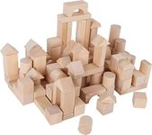 small foot 7073 Natural wooden building blocks, stones in various shapes, in a linen bag for storage, from 3 years