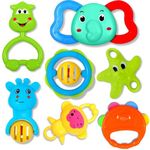 Storio Baby Products Toys 7 Pcs Rattle Set with Teathers for Newborn Baby Gifts, Toy for Babies, Non-Toxic, Acrylonitrile Butadiene Styrene, Multicolor