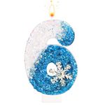 Frozen Birthday Candles 0-9, Snowflake Glitter Number Candles White and Blue Cake Decorations for Kids Adults Birthday Wedding Anniversary Party Supplies (6)