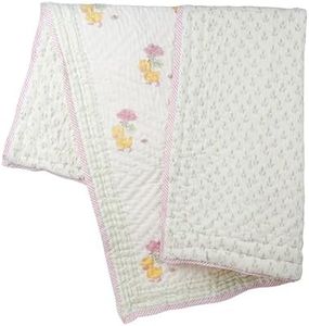 CPC Indian 100% Cotton Quilted Block Printed Nursery Quilt, Lightweight and Warm Reversible Quilt, Machine Washable Baby Crib Reversible Quilted Blanket, 42x58 inches, Giraffe (Duck)