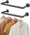 OROPY Industrial Pipe Clothes Bar Rack, Set of 2, 49cm Wall Mounted Detachable Retro Metal Garment Hanging Storage Rail (Double Base)