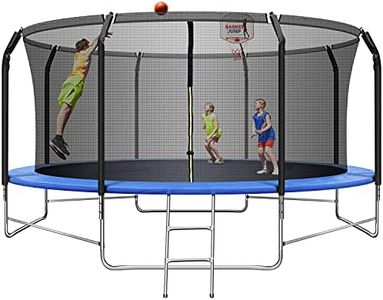 14FT Trampoline with Balance Bar & Basketball Hoop, 1.4MM Thickened Recreational Trampoline for Adults & Kids, ASTM Approved Reinforced Type Outdoor Trampoline with Enclosure Net
