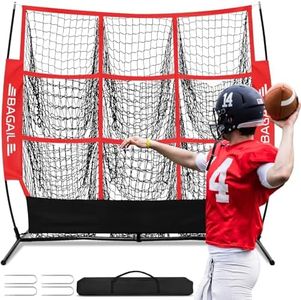 BAGAIL Football Throwing Net - 9 Target Pockets, Easy Setup, Heavy-Duty - Portable QB Accuracy Trainer, Fun Target Practice Net for Football with Carry Bag - 5x5FT, Red