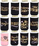 12-Pack Can Cooler Sleeves, 12 Assorted Designs Insulated Neoprene Holder Party Supplies - Bachelorette Party