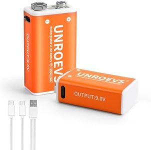 UNROEVS 2 Packs 9v Rechargeable Batteries 1000mAh with 2 in 1 USB Charging Cable,9 Volt Li-ion Battery for Smoke Detector, Ultra Long-Lasting