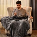 Bearhug [New Launch] Electric Heated Throw Blanket 50 Inches x 60 Inches , 5 Year Warranty, Reversible Velvet/Sherpa, 6 Heating Levels & 4H Auto Off, Over-Heat Protect, ETL Certification, Machine Washable, Gray