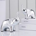 JIMBON A Pair Silver Elephant Statue Home Decor, Modern Style Figurines, shelf ornaments for Living Room Office Desktop Bookshelf, Ceramics Gold Ornaments for Christmas Ctmas Gift