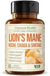 Lions Mane Supplement Capsules - Mushroom Supplement with Shiitake Mushrooms, Reishi Mushroom, Maitake Mushroom & Chaga. 60 High Potency Lion’s Mane Mushroom Capsules for Cognitive & Immune Support.