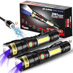 DBSOOSC A200 UV 365nm Torches USB Magnetic Rechargeable LED Flashlight 3 in 1 Blacklight, Ultraviolet Wood's Lamp, Anti-Counterfeit/Fluorescer/Detector for Pet Urine, Black Lights 365 nm, 2 Pack