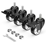 Caster Wheels 3 inch Total Locking Stem Casters, 3/8" -16 x 1" (Stem Diameter 3/8", Stem Length 1") Threaded Stem Casters Swivel Casters Set of 4 Heavy Duty Castors Black