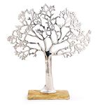 F&G Supplies Extra Large Beautiful Polished Aluminium on Wood 'Tree of Life' Sculpture Decoration Jewellery Stand - 63cm