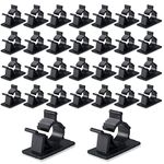 Viaky 30 PCS Black Cable Clips, Self-Adhesive Cable Organisers, 4 Adjustable Sticky Cable Tidy Clips Wire Management Cable Holder for Car, Homes, Under Desk, Offices