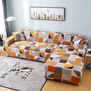 Lukzer Universal L Shape Sofa Cover 140 GSM Fabric Flexible Stretch Couch Slipcover Touching Case (New Multicolor/Right Hand Side)