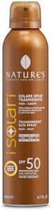 Nature's - iSolari, Protezione Solare Spray Trasparente SPF 50, Protezione Solare Corpo, Rapido Assorbimento, Resistente All'Acqua, 200 ml