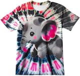 Harycnct Little Kids Cute Grey Pink Elephant Tie Dye Shirt 6-16 Years Boys' Girls' Hippies Senior Animal Tie-Dye Tee Tshirt Size 5