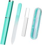 Crystal Glass Nail File, Nail Files and Buffers with Case Premium Fingernail Files for Natural Nails Manicure Kit Nano Nail Polish for Women Ladies Girls Gifts Nail Filer Nail Care Tool - Green