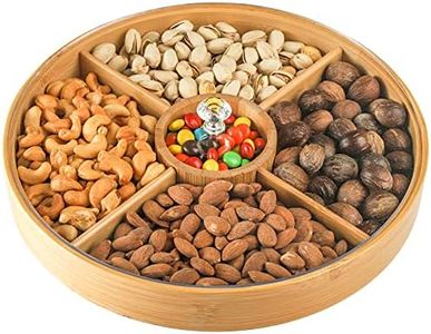 Hedume Bamboo Nuts Storage Platter Tray, Food Serving Tray with 5 Dining Grids, 12 Inches Dessert Fruit Veggie Food Serve Plate Tray for Party, Family Dinner, Holiday and Home Warming