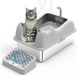 Furkid Enclosed Cat Litter Box Stainless Steel with Lid, XL Extra Large Litter Box for Big Cats, Metal High Sided Litter Box with Scoop, Non-Sticky Anti-Leakage Easy Cleaning Gray