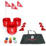 bucketgolf Game 3 Hole Starter Set - New Outdoor Yard Golf Game Levels Family, Adults, Kids, Party, Lawn, Camping, Beach., Red