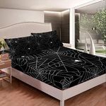 Feelyou Boys Spider Web Printed Bedding Set for Kids Children Halloween Themed Bed Sheet Set Decorative Scary Spider Pattern Fitted Sheet Black White Animal Theme Bed Cover Queen Size 3Pcs